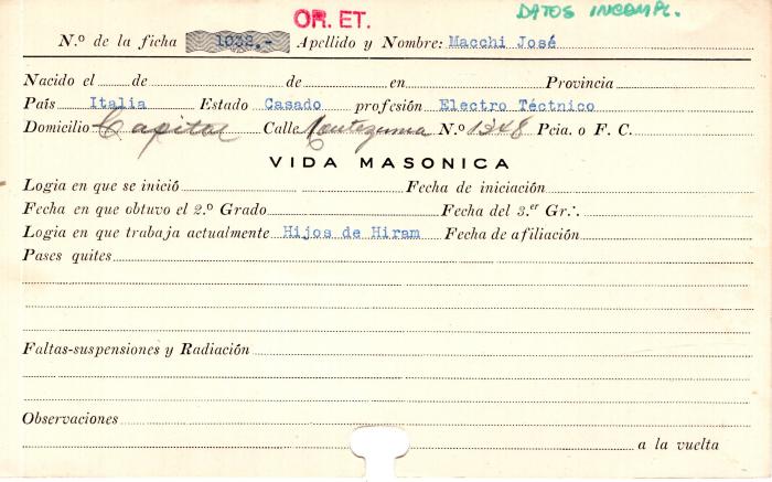 Ficha de miembro de José Macchi.