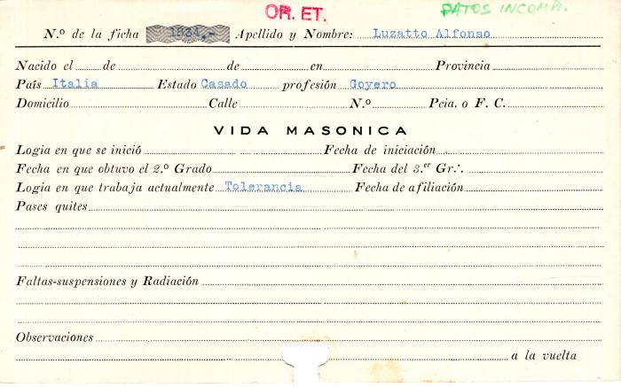 Ficha de miembro de Alfonso Luzatto.