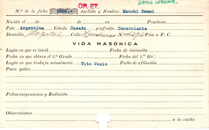 Ficha de miembro de Gemmi Macchi.