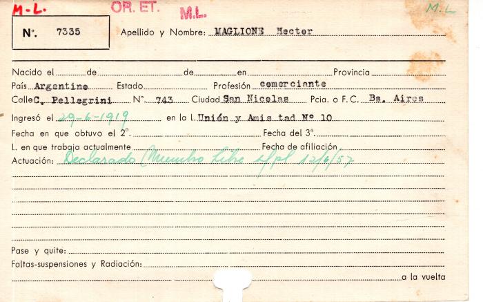 Ficha de miembro de  Héctor Maglione.