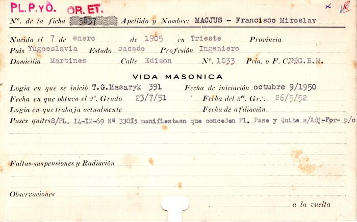 Ficha de miembro de Francisco Miroslav Macjus.
