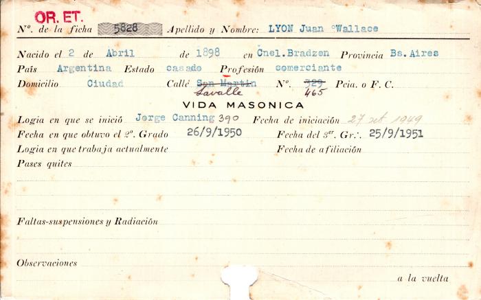 Ficha de miembro de Juan Wallace Lyon.