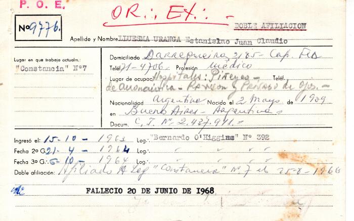 Ficha de miembro de Estanislao Juan Claudio Lluesma Uranga.