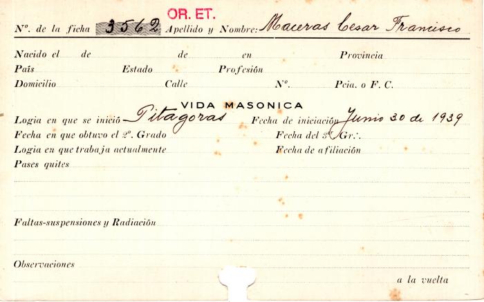 Ficha de miembro de César Francisco Maceras.