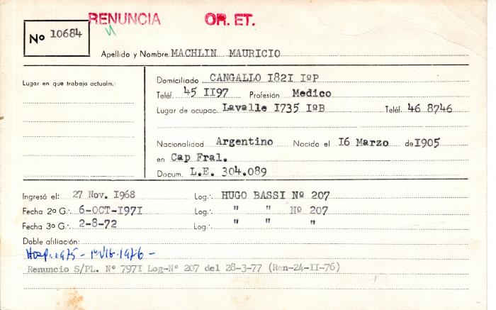 Ficha de miembro de Mauricio Machilin.