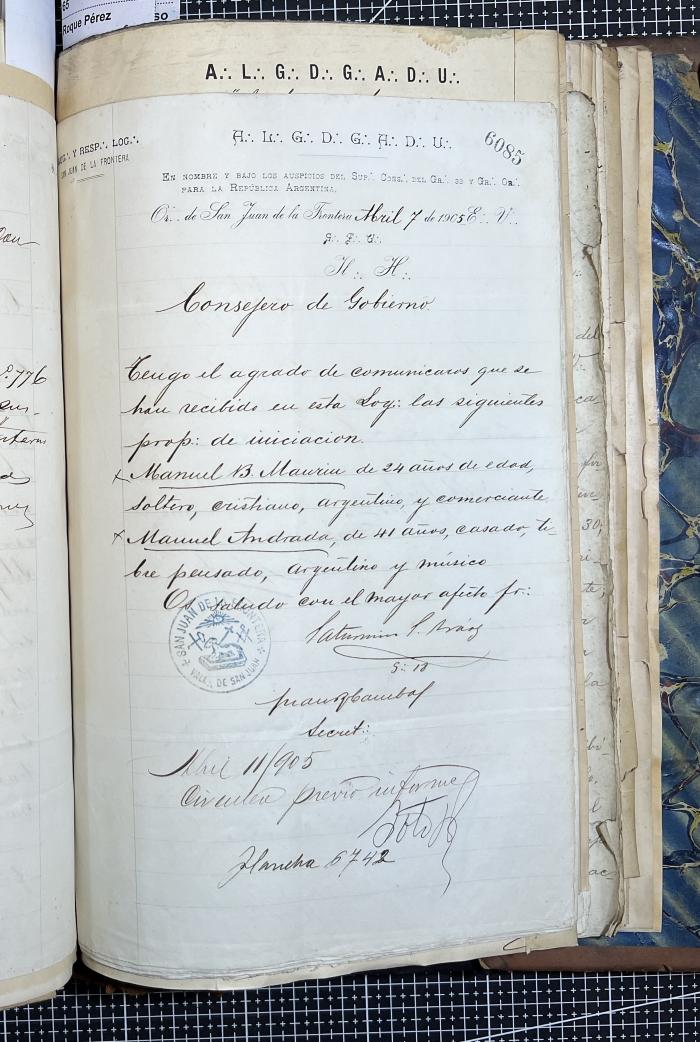 Documentación de R:. L:. San Juan de la Frontera N° 33.