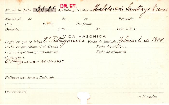 Ficha de miembro de Santiado Evenes Maldonado.