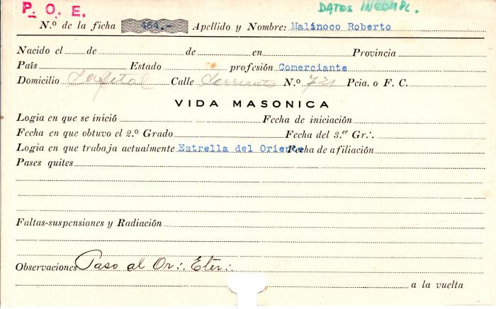 Ficha de miembro de Roberto Malinoco.