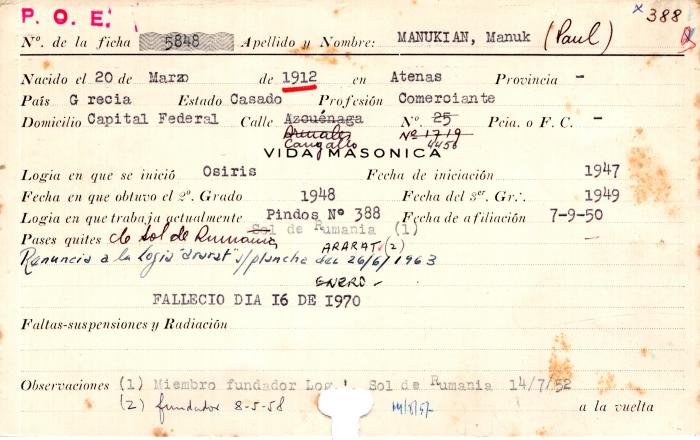 Ficha de miembro de Manuk Paul Manukian.