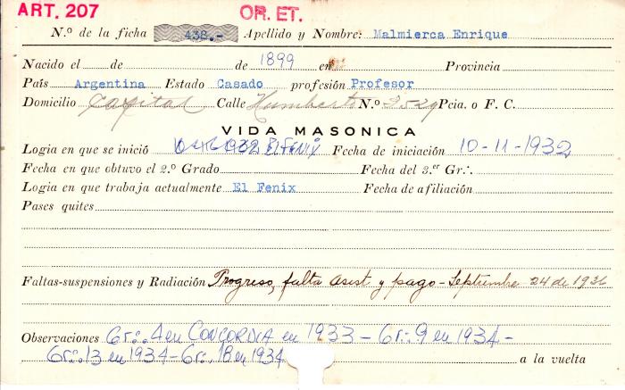 Ficha de miembro de Enrique Malmierca.