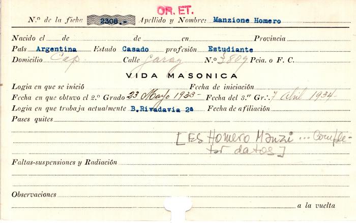 Ficha de miembro de Homero Manzione (Homero Manzi).