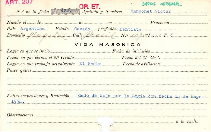 Ficha de miembro de Víctor Mangonet.