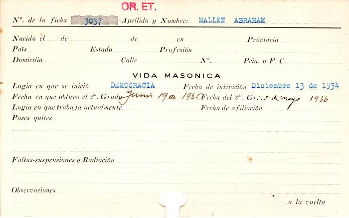 Ficha de miembro de Abraham Mallen.