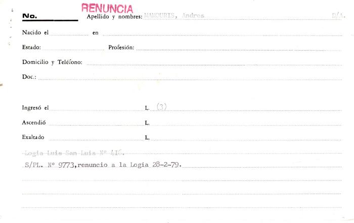 Ficha de miembro de Andrés Mamouris. 