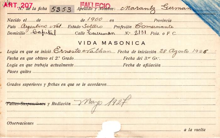 Ficha de miembro de Germán Marantz.