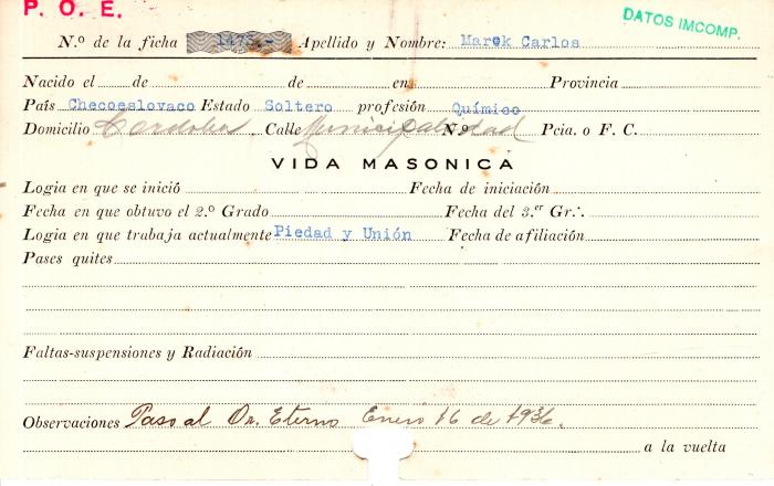 Ficha de miembro de Carlos Marck.