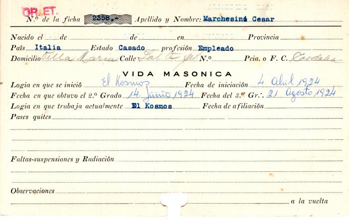 Ficha de miembro de César Marchesini.