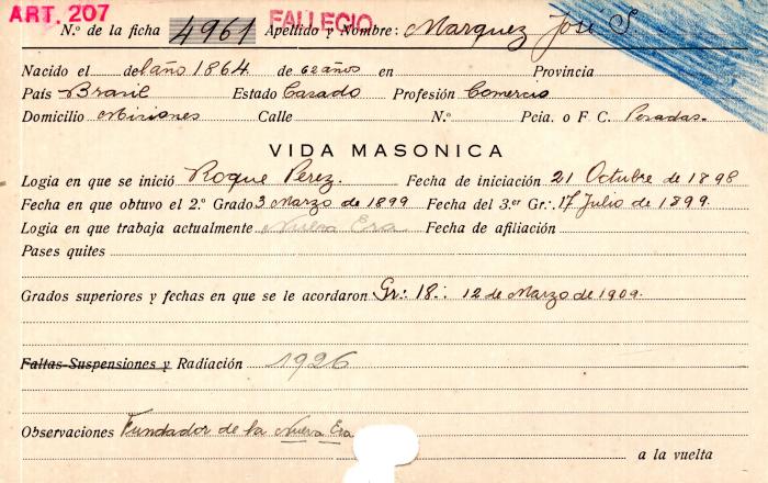 Ficha de miembro de José S. Marquez.