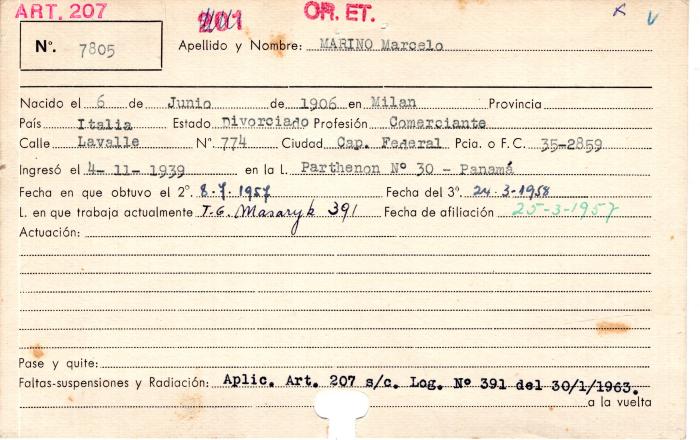 Ficha de miembro de Marcelo Marino.