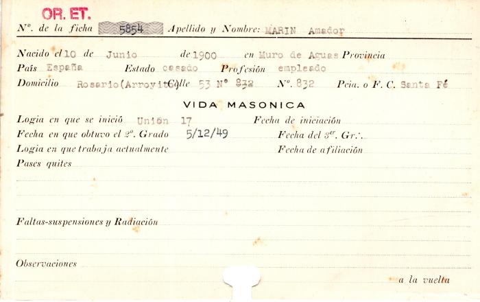 Ficha de miembro de Amador Marin.