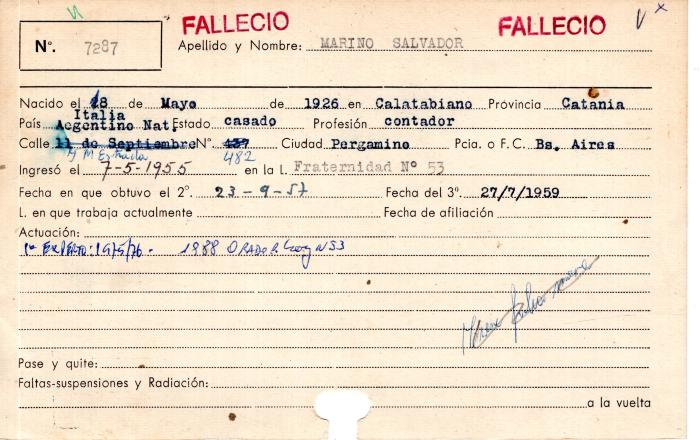 Ficha de miembro de Salvador Marino.