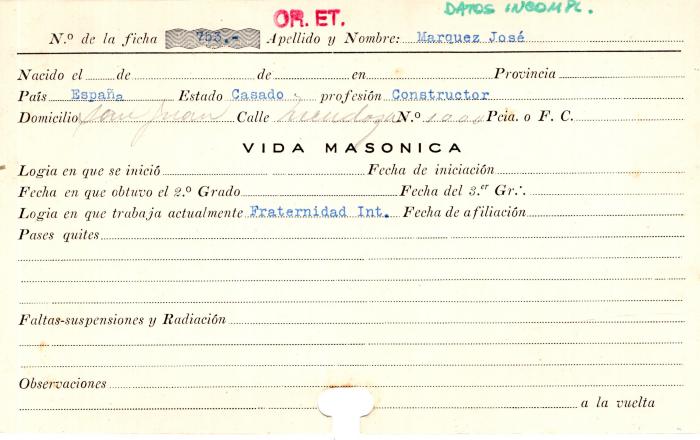 Ficha de miembro de José Marquez.