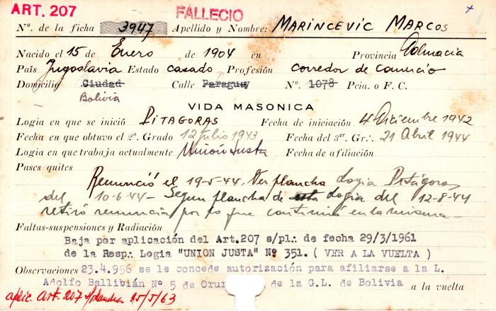 Ficha de miembro de Marcos Marincevid.