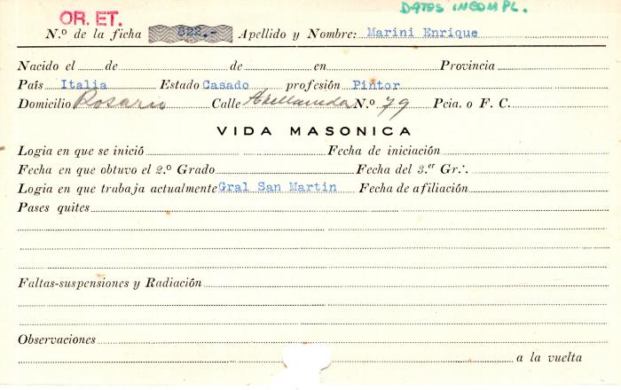 Ficha de miembro de Enrique Marini.