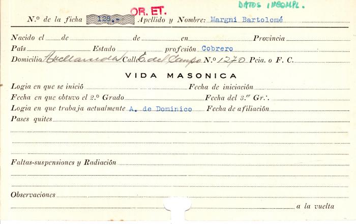 Ficha de miembro de Bartolomé Margni.