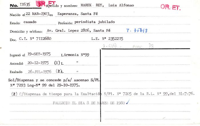 Ficha de miembro de Luis Alfonso Marek Rey.