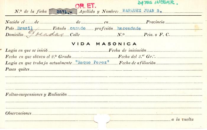 Ficha de miembro de Juan S. Marquez.