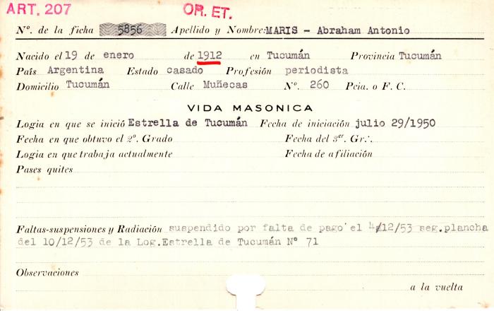 Ficha de miembro de Abraham Antonio Maris.