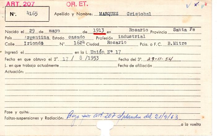 Ficha de miembro de Cristobal Marquez.