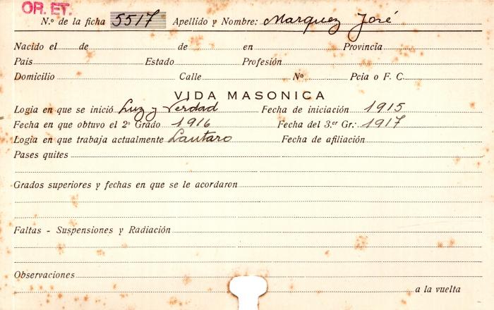 Ficha de miembro de José Marquez.
