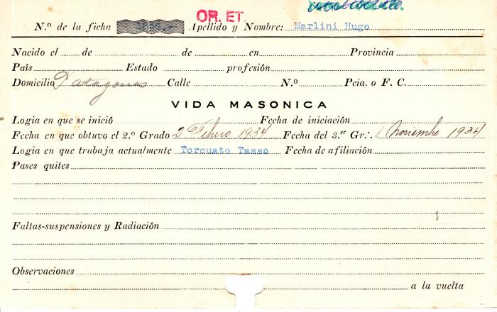 Ficha de miembro de Hugo Marlini.