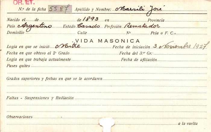 Ficha de miembro de José Marsili.