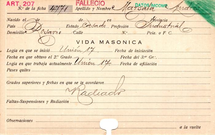 Ficha de miembro de Andrés Marsala.