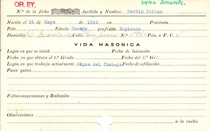 Ficha de miembro de Julián Martin.