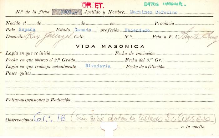 Ficha de miembro de Ceferino Martinez.