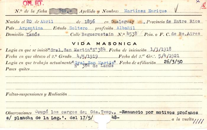 Ficha de miembro de Enrique Martinez.