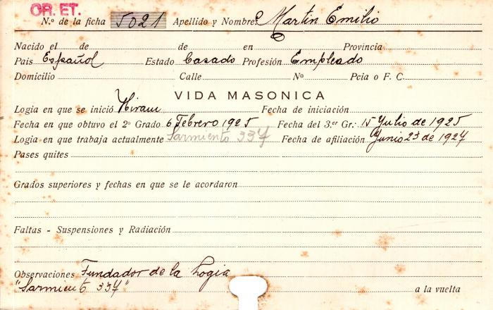 Ficha de miembro de Emilio Martin.