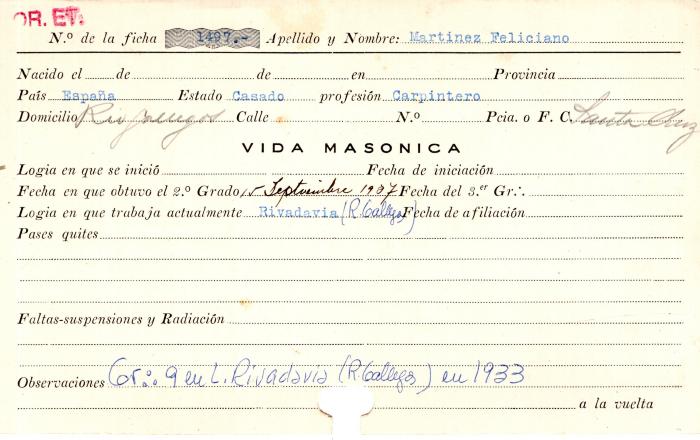 Ficha de miembro de Feliciano Martinez.