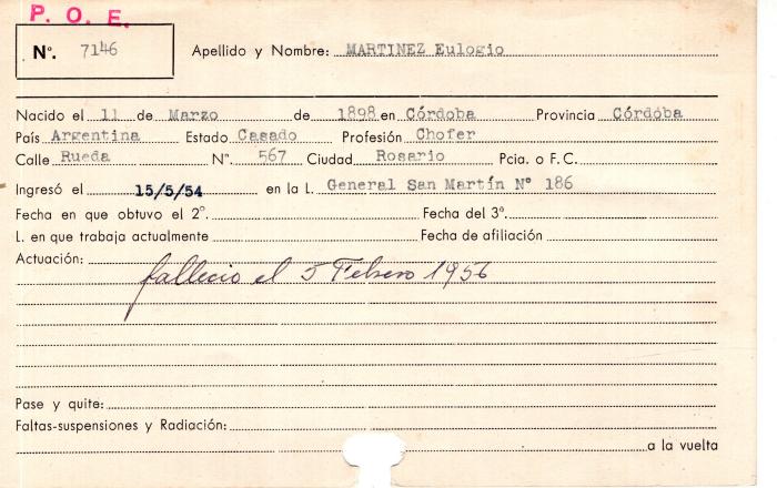 Ficha de miembro de Eulogio Martinez.
