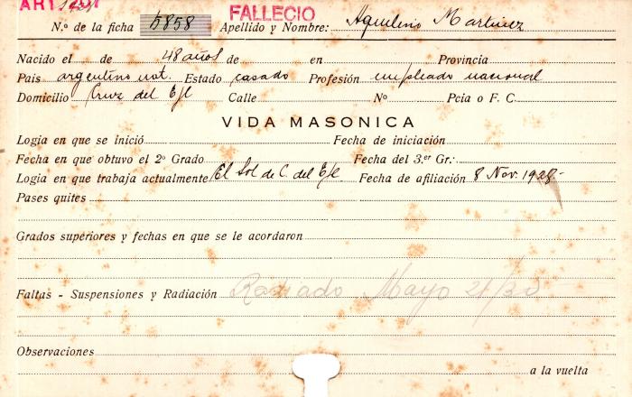 Ficha de miembro de Aquilino Martinez.