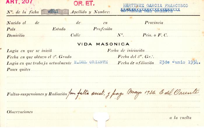 Ficha de miembro de Francisco Martinez Garcia.