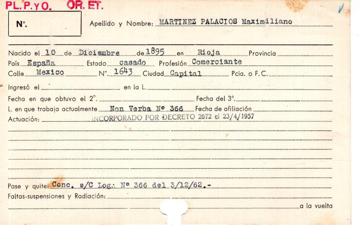 Ficha de miembro de Maximiliano Martinez Palacios.