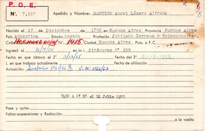 Ficha de miembro de Ángel Lázaro Alfredo Martino.