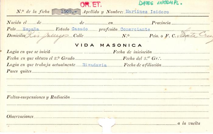 Ficha de miembro de Isidoro Martinez.