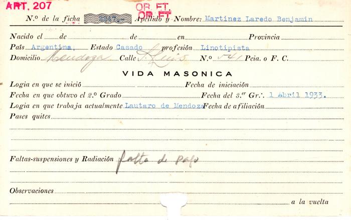 Ficha de miembro de Benjamín Martinez Laredo.