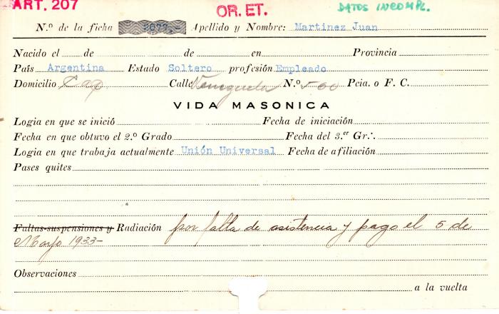 Ficha de miembro de Juan Martinez. 